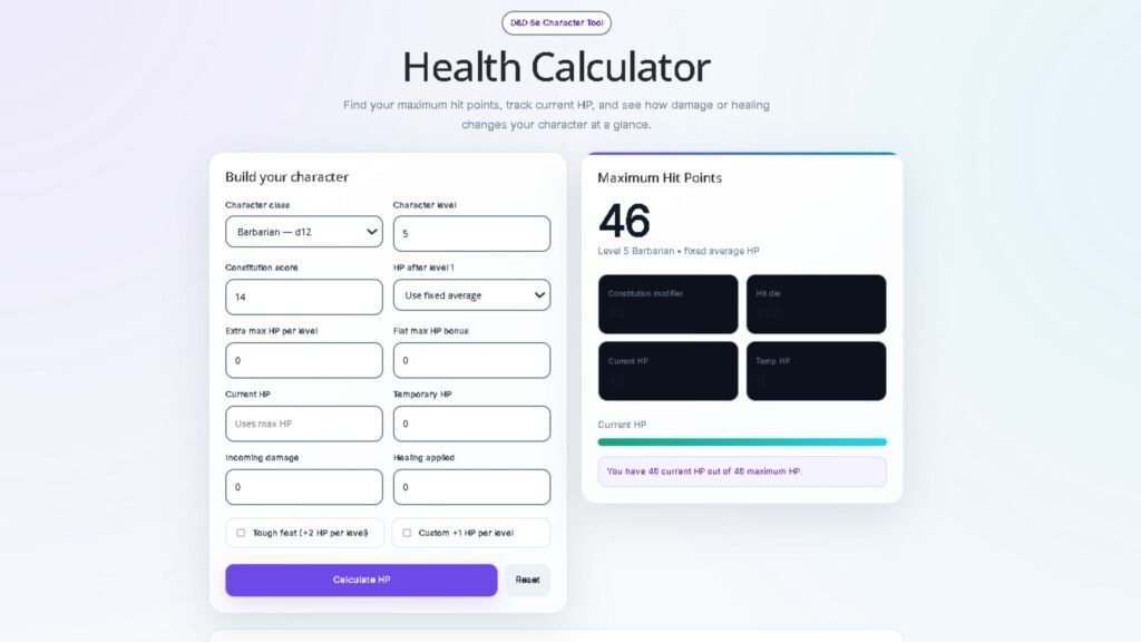 dandd-5e-hp-calculator
