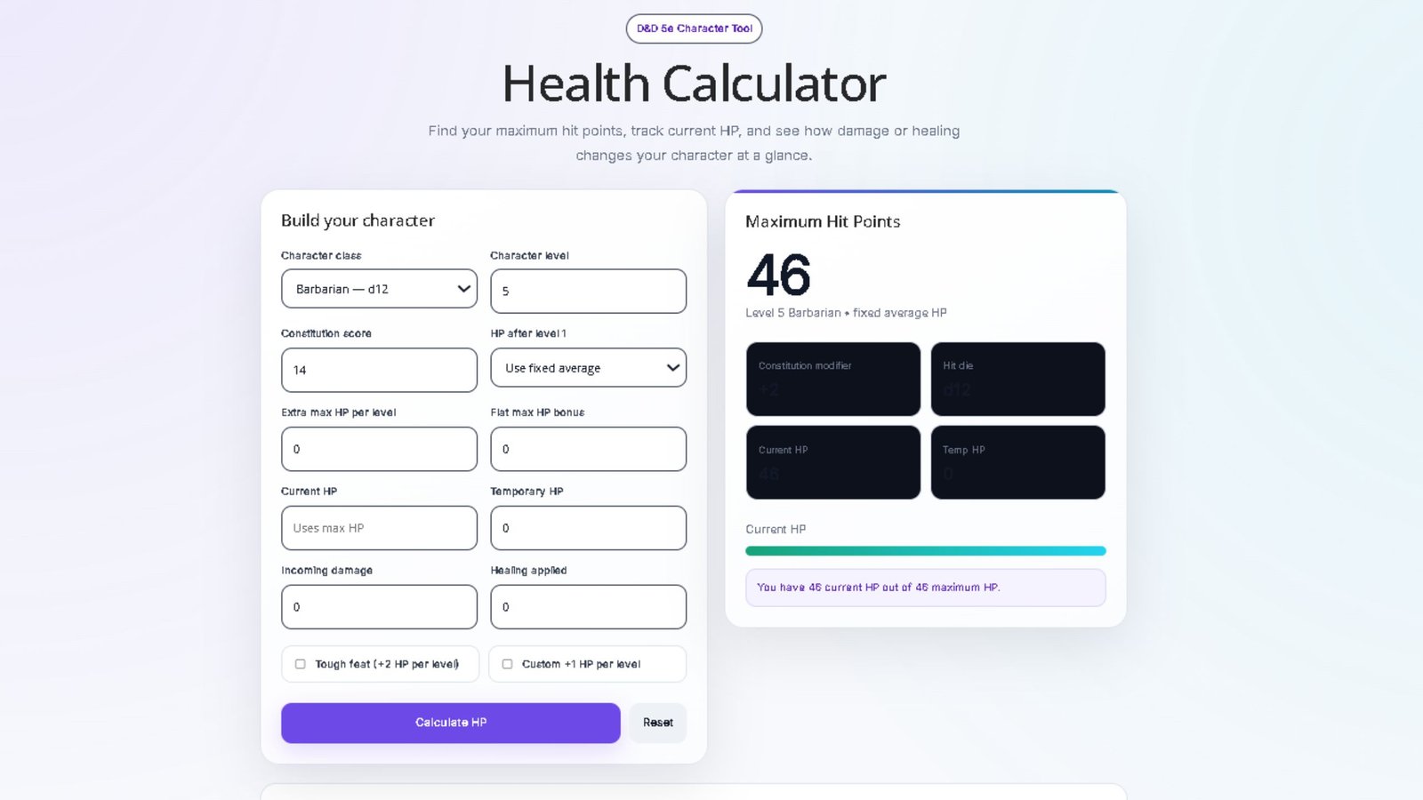 D&D 5e HP Calculator – Calculate Your Hit Points
